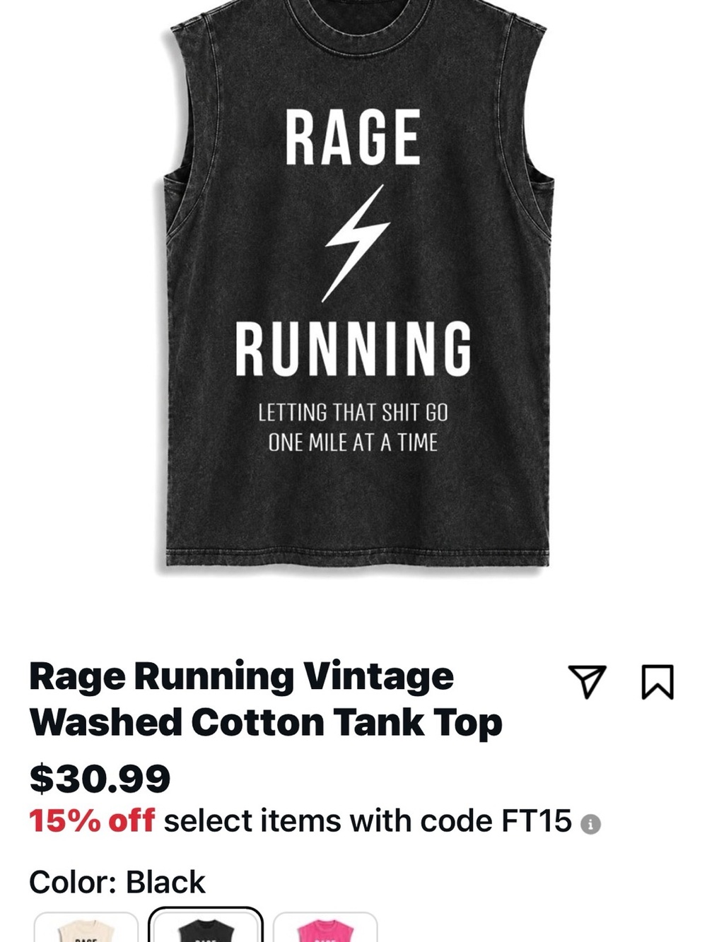 Funny Tee Lab Rage Running Black Graphic Tank Top - women’s